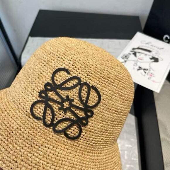 Loewe Tan Straw Hat featuring a black logo main image 4